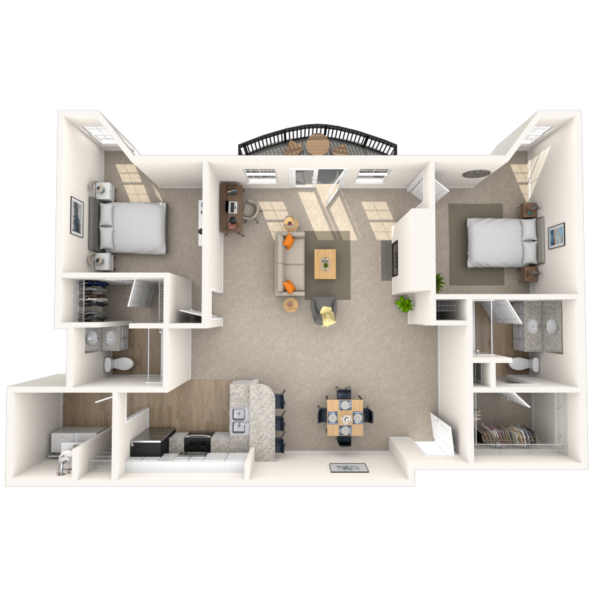 Floor plan for 2 beds, 2 baths, 1325 sqft